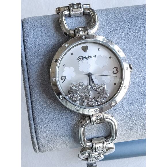 Brighton Varna Watch Silver Plated Butterfly Floating Rhinestone Retired 7.5" - Picture 1 of 9